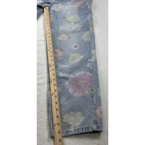 Wild Fable Jeans Women Sz 0 High Rise Light Wash Floral Pattern 90's Festival - Picture 6 of 12